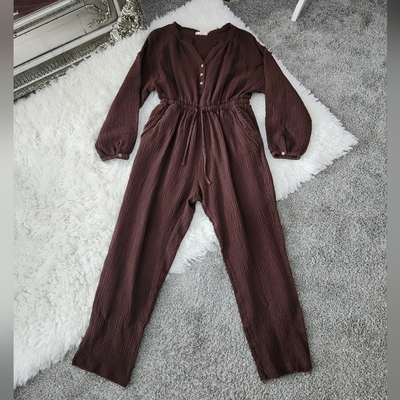 Promesa Life Story Crinkle Cotton Drawstring Jumpsuit. Size Medium. Good preowne - Picture 3 of 10